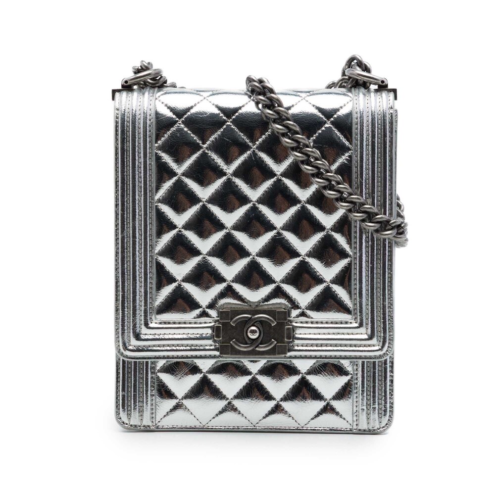Pre-Loved Chanel Quilted Metallic Calfskin North South Boy Flap